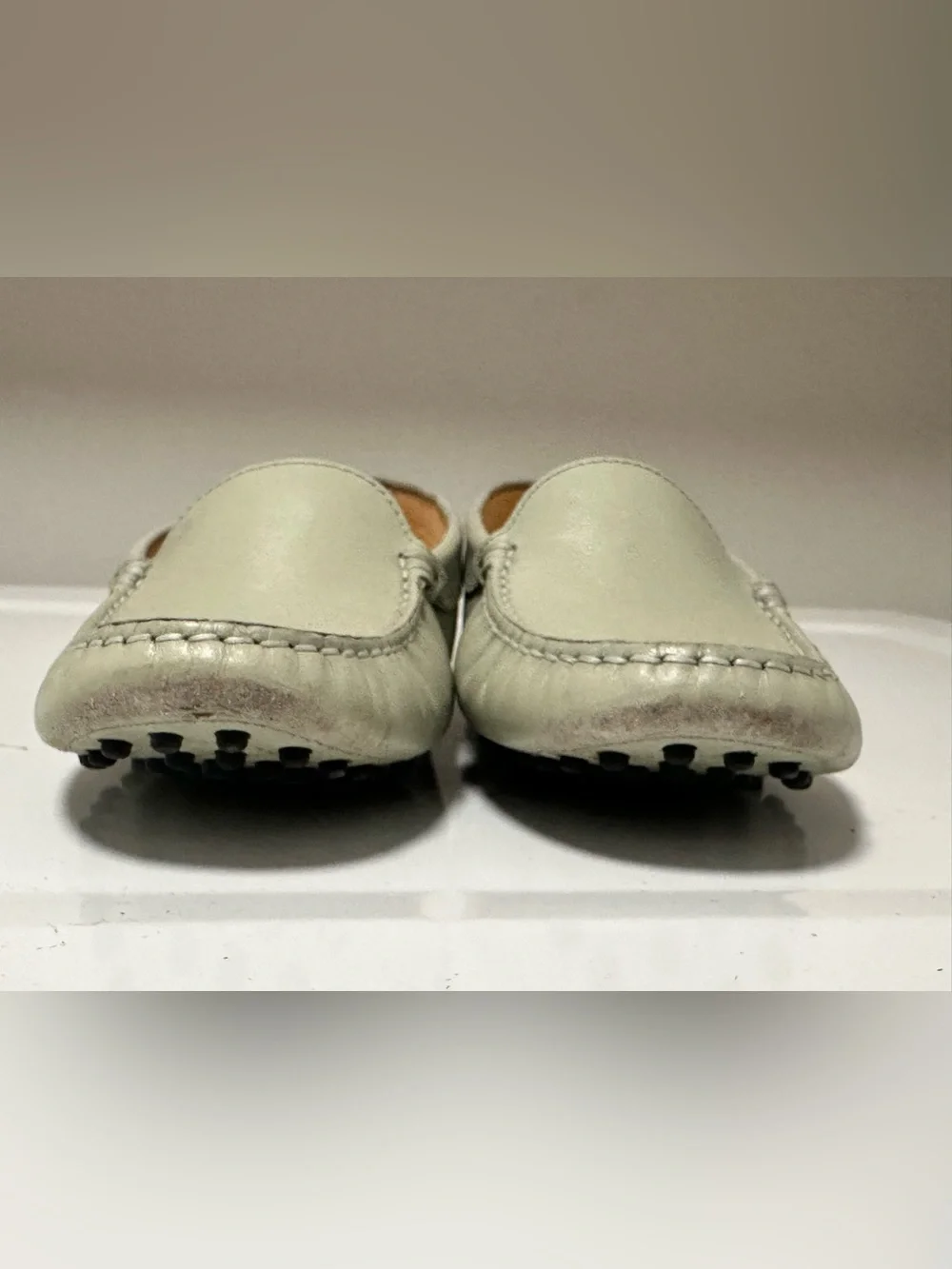 Tod's Sage Green Leather Driving Loafers